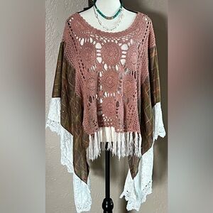 Elegant Crochet Kimono with Lace Trim